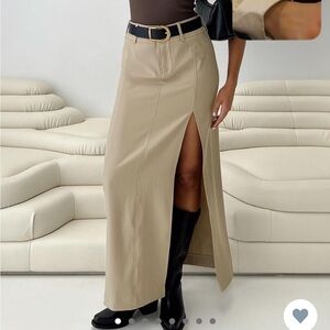Elegant Tan Maxi Skirt with Side Slit